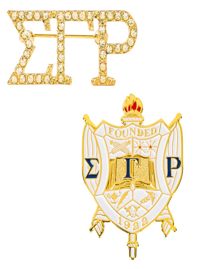 BBGreek Sigma Gamma Rho - مستلزمات SGRho - بائع رسمي - طقم من قطعتين من دبابيس طية صدر السترة - مينا وأحجار الراين - مستلزمات أخوية نسائية - Image 1